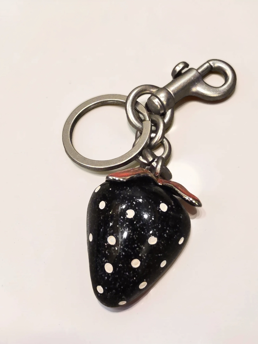 Black Polka Dot Strawberry Keychain Bag Charm
